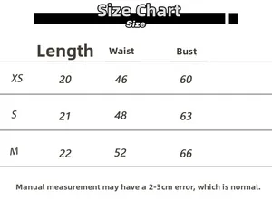 Detailed size chart for inner piece of two-piece slim long sleeve T-shirt for women