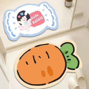Cute Cartoon Carrot Apple Shape Bath Mat Diatom Mud Quick Dry Absorbent Anti-Slip Floor Rug For Bathroom Entryway