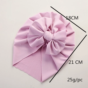 Pink infant turban hat with bow, dimensions 18x21cm and 25g lightweight breathable fabric