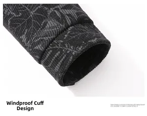 Detail of windproof ribbed cuff on casual spring jacket with dark leaf print pattern