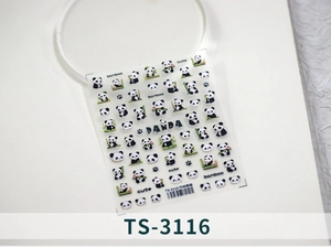 Detail of 5D panda and bamboo nail stickers with TS-3116 thin adhesive texture