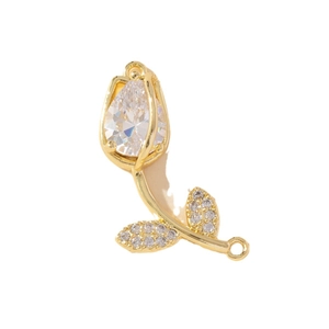 Golden tulip flower connector with pear-shaped zircon stones for DIY jewelry making