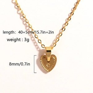 Gold titanium steel heart necklace with star engraving, length 40+5cm, weight 3g