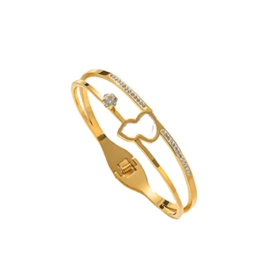 Gold-plated stainless steel lucky gourd bangle for women with shell and crystals inlay