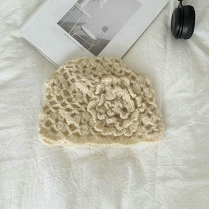 Berretto lavorato a uncino mohair vintage motivo floreale slouchy cappello invernale