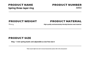 Size chart for triple-layer spring titanium steel ring with adjustable dimensions