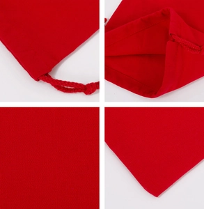 Detailed close-up of red canvas drawstring bag showing fabric texture and sturdy stitching