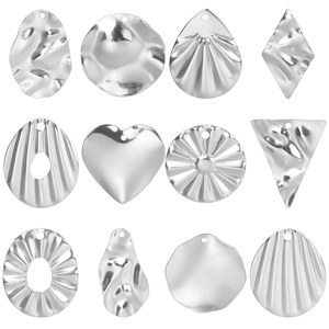 Pendentifs géométriques en acier inoxydable argenté avec texture martelée pour bijoux DIY
