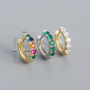 Trois paires de créoles en argent S925 avec zircons colorés en finitions or et argent