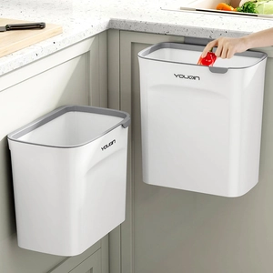 Wall Mounted Kitchen Trash Can Plastic Hanging Waste Bin For Cabinet Door No Drill Large Opening Household Handy