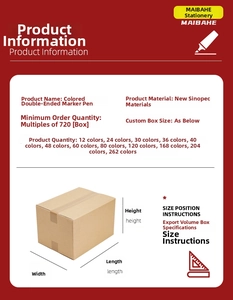 Detailed specifications chart of dual-tip art markers showing material and color range