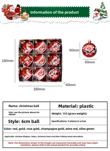 Close-up of 60mm red Christmas balls with white Santa and reindeer festive patterns