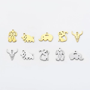 Golden and silver stainless steel animal pendants in elephant dog and cat shapes