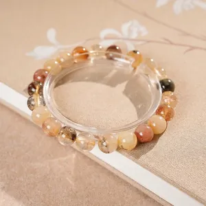 Bracelet En Perles Rondes De Quartz Rutilé Naturel Fait Main Élastique Bijoux Vintage Élégants Pour Femmes