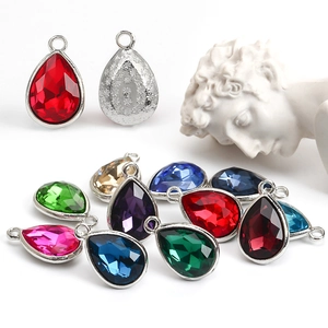 Faceted Teardrop Glass Pendants Zinc Alloy Base Flower Pattern Back Single Loop DIY Jewelry Making Charms