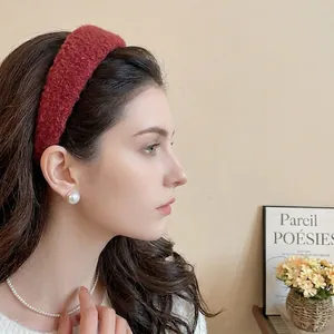 Retro burgundy plush headband for women showcasing elegant high-crown vintage autumn style