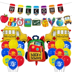 Ensemble de Décorations de Fête de Rentrée Scolaire Bannière Welcome Autobus Scolaire Sac d'École Crayon Ballons en Aluminium et Latex pour Classe Maternelle