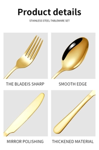 Detail view of mirror-polished gold stainless steel cutlery with thickened material