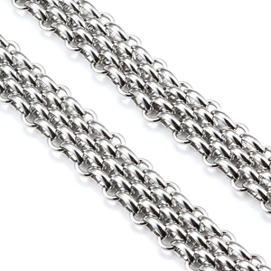 Chunky stainless steel Cuban link chains in silver finish with triple-row design