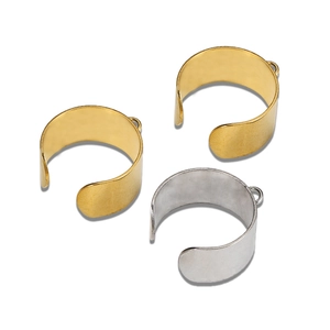 Golden and silver stainless steel C-shaped cuff bracelet findings with loops for jewelry DIY