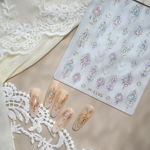 Golden vintage jewelry style nail stickers M-1198 with 3D embossed gems and lace details
