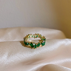 Bague En Zircon Vert Émeraude Plaqué Or Véritable Alliage Strass Rectangulaire Mode Luxe Bijoux De Doigt Pour Femmes