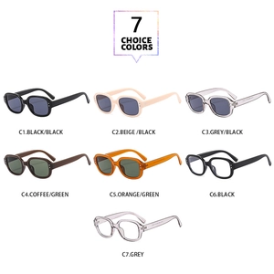 Detail showcase of seven stylish oval retro sunglasses in various trendy frame colors