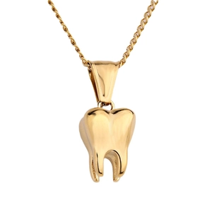 Moderner Hip-Hop 3D Goldener Zahnanänger aus Edelstahl an einer feinen Kette