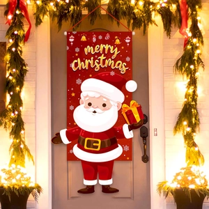 Red Christmas door banner featuring Santa Claus and Merry Christmas text decor