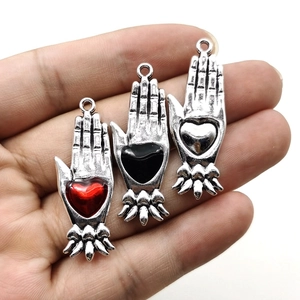 Gothic Devil Hand Sacred Heart Pendants Zinc Alloy Enamel Charms For DIY Necklace Earring Jewelry Making Accessories