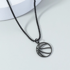 Men's hip-hop style black chain necklace featuring a hollow basketball geometry pendant