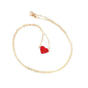 Elegant gold heart pendant necklace with red crystals for Valentine's Day gift