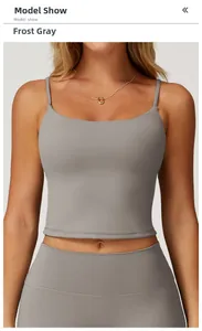Front view of Frost Gray brushed yoga tank top with thin shoulder straps and matte finish