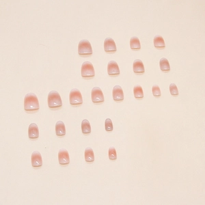 Lot de 24 faux ongles œil de chat rose dégradé de forme ovale avec finition brillante