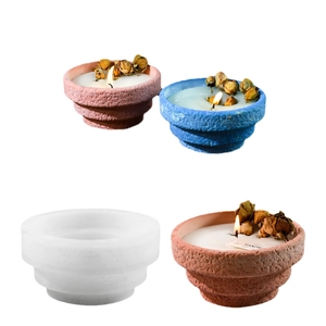Stepped bowl silicone mold for DIY candles and succulent pots with finished product