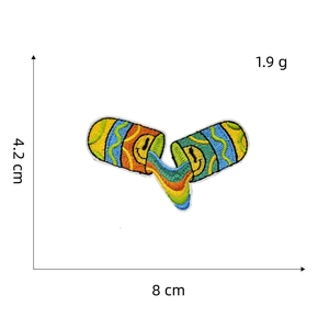 Rainbow pill embroidery patch measurement detail on white background, 8cm by 4.2cm