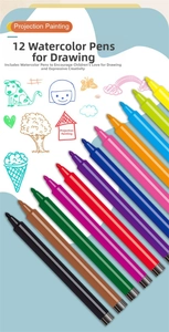 Detailed view of the 12-color watercolor marker set for children's projection drawing board