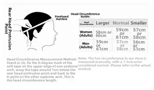 Size guide for washed denim baseball cap with head circumference measuring instructions