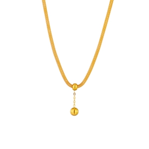 Minimalist gold woven chain necklace with hollow bead tassel pendant for women