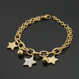 Bracelet étoile en acier inoxydable plaqué or 18 carats avec strass pour femme