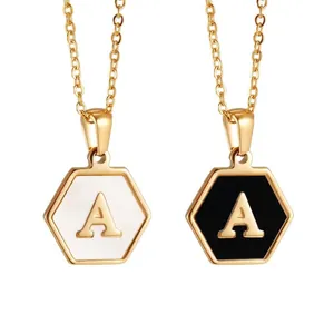 Minimalist 304 Stainless Steel 18K Gold Plated Hexagonal Natural Shell Initial Pendant Necklace For Women Fashion Jewelry