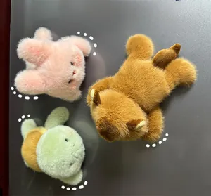 Detailed plush texture of rabbit, puppy, and turtle cartoon animal fridge magnets