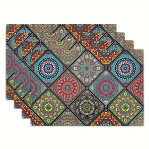 Bohemian mandala placemat with traditional Mexican geometric patterns and floral table mat design