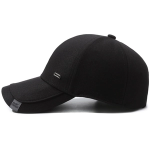 Casquette de baseball classique en coton noir avec boucle en métal et détail sport