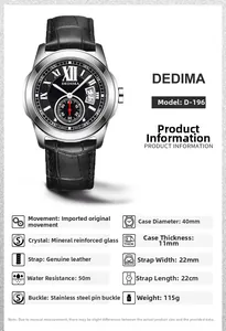 Details zur luxuriösen leuchtenden römischen Herrenuhr mit Lederarmband