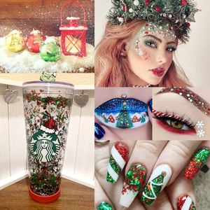 Christmas nail art sequins and Grinch themed glitter tumblers set for festive decoration