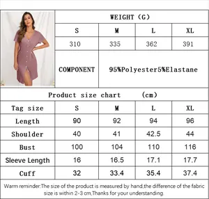 Guía de tallas con composición de tela y medidas detalladas para el vestido de descanso