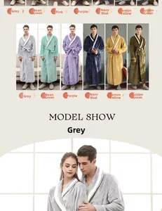 Collage of long flannel bathrobes in various colors for men and women loungewear