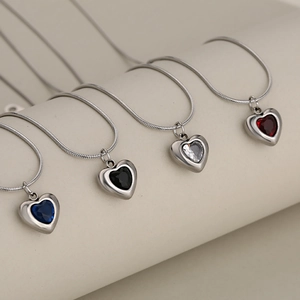 Minimalist stainless steel heart crystal pendant necklaces with elegant snake chains