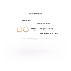 Detailed size chart for rose gold U-shaped thick hoop earrings with silver pins